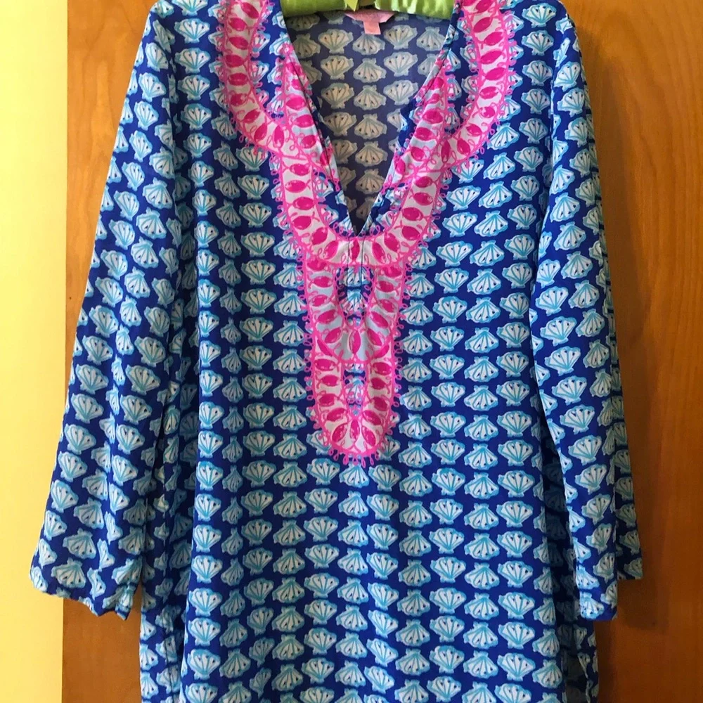 Lilly Pulitzer Silk Blue and Pink Tunic Top - Picture 1 of 8